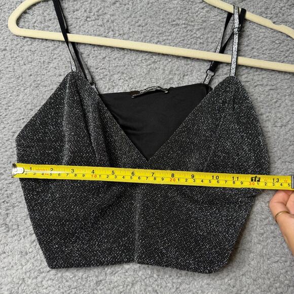 Zara Trafaluc Tank Top Women's Large Black Sparkle Sleeveless Crop Top - Picture 5 of 6